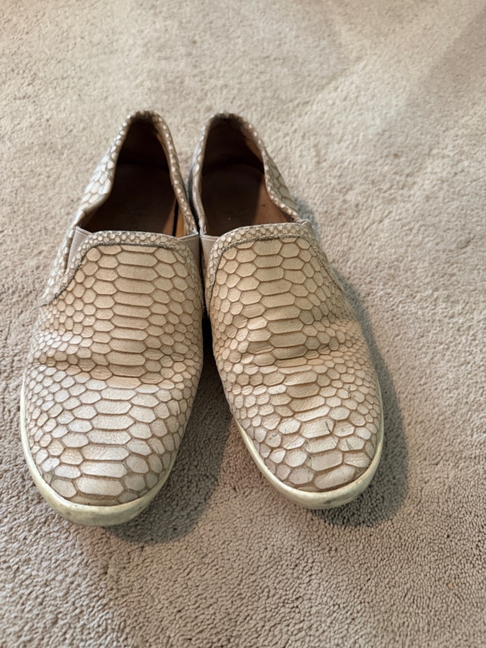 Joie Beige/Taupe Snake-Embossed Slip-On Sneakers